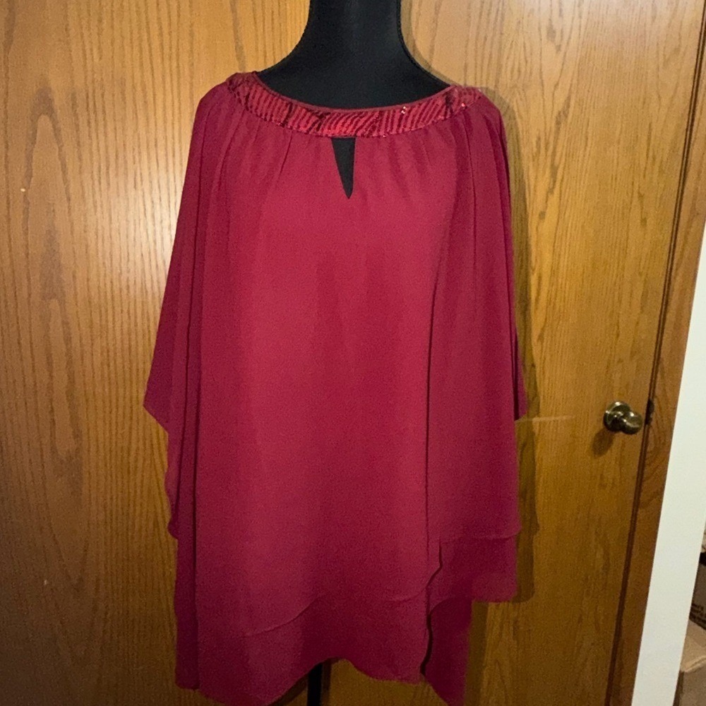 NWT women's plus size 22W 3x Burgundy Cape shirt, top, blouse Hanna Nikole